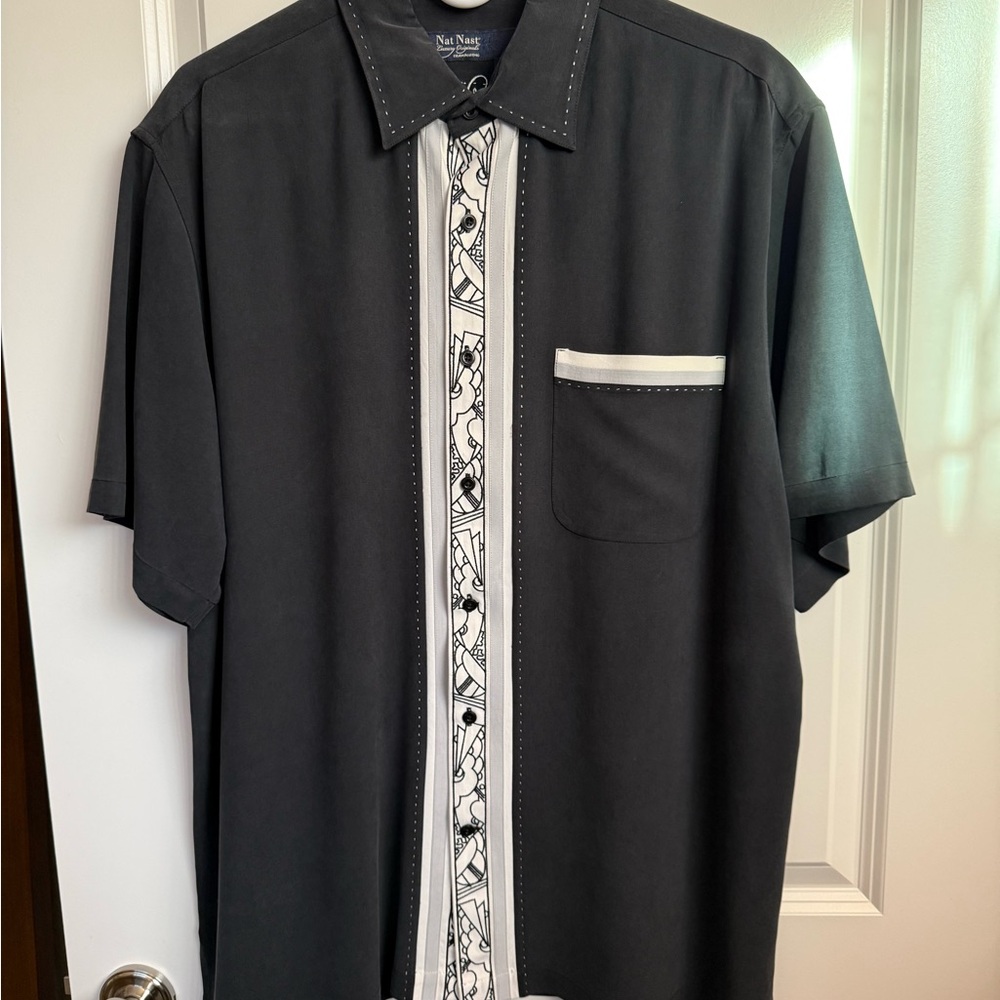 Nat Nast Men's Charcoal Shirt with White Detailing